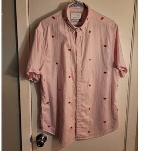 DENIM & FLOWER Pink Watermelon Shirt XL Slim Cotton Fruit Print Dadcore Hipster